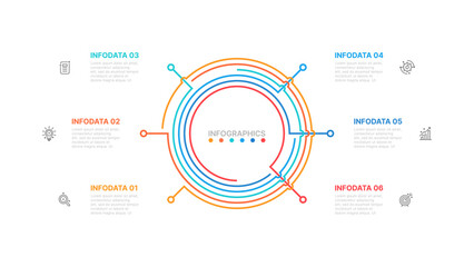 Vector infographic thin lines process design. Business concept with number 6 options, step or processes. can be used for workflow layout, process diagram, parts, chart, presentation or web design.
