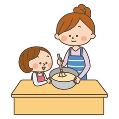 料理をする親子