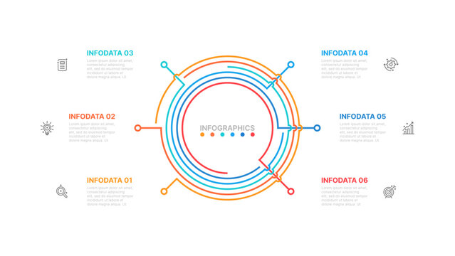 Vector infographic thin lines process design. Business concept with number 6 options, step or processes. can be used for workflow layout, process diagram, parts, chart, presentation or web design.
