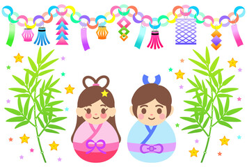 カラフルな七夕飾りのイラスト