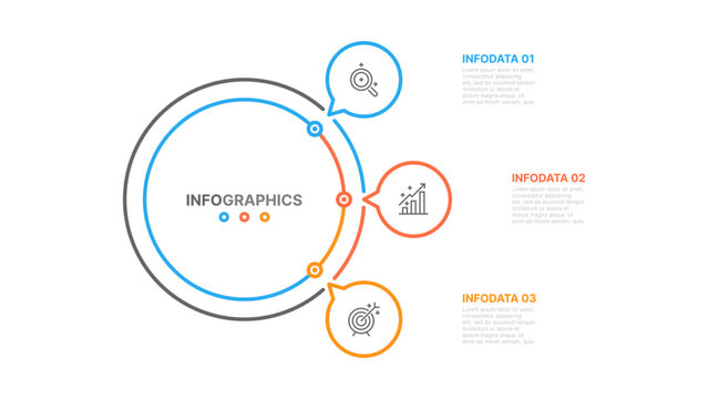 Thin line flat infographic. Business concept with 3 options, cycle.  Vector illustration. Can be used for workflow diagram,  graph, chart, report, web design, presentation. 
