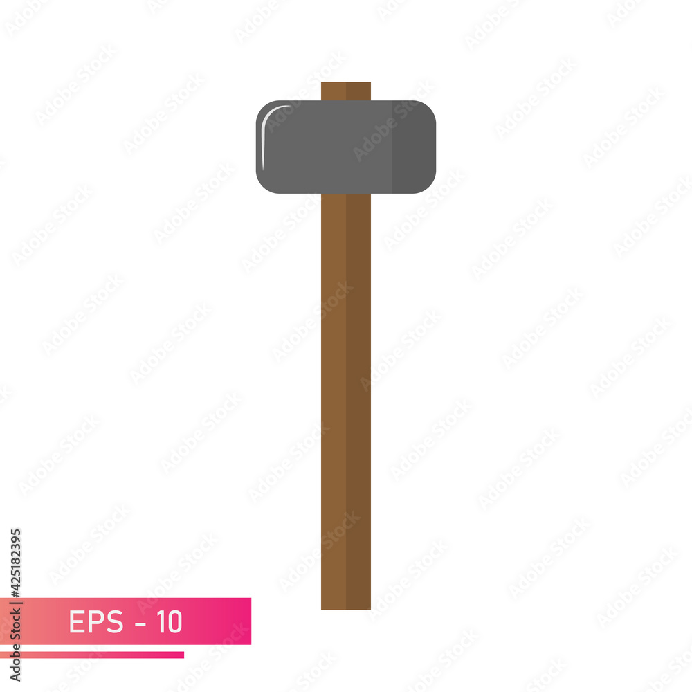 Wall mural A rounded sledgehammer with a wooden handle. Realistic design. On a white background. Tools for the blacksmith. Flat vector illustration.