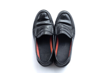 Black penny loafer shoes with  isolate on white background