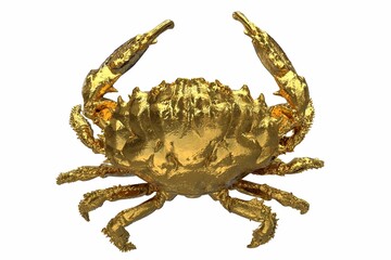 3d render of golden crab on white background