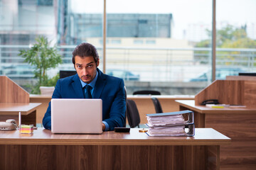 Young male employee working in the office