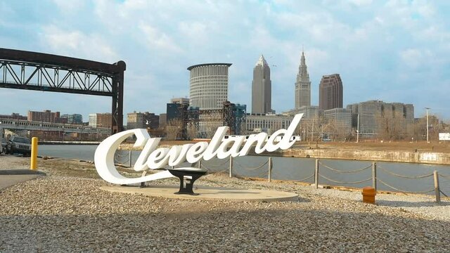 Cleveland Ohio Script Sign in the Flats