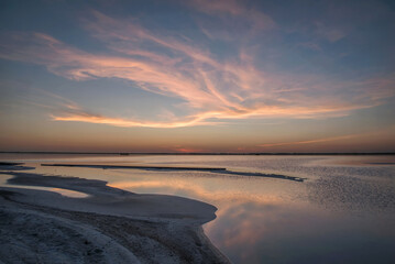 sunset lake clouds reflection horizon