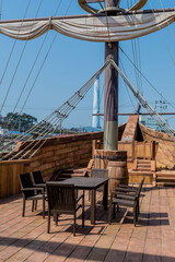 Forward deck of replica 14th century British vessel.