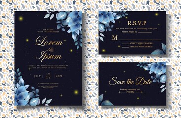Luxury Hand Drawing Floral Wedding Invitation Card Set