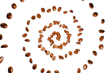 Top view of vortex coffee beans with white background, 3D rendering