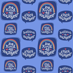 Fototapeta premium Seamless pattern made of positive thinking quotes promoting self worth and self care.