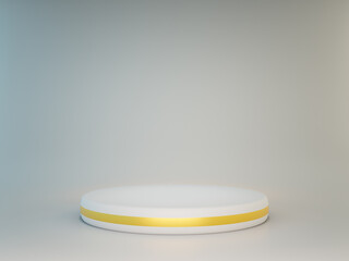 White luxury podium with golden line on colorful light background. Mock up of empty pedestal in center. Platform as a abstract symbol. 3d render illustration.