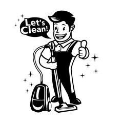Cleaning service character mascot in retro style, good for cleaning service business logo