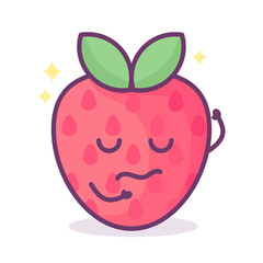 Kawaii strawberry with face, hearts and sparkles with text lettering Berry Cute. Funny fruit pun illustration, 