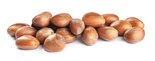 Fresh raw jackfruit seeds on white background