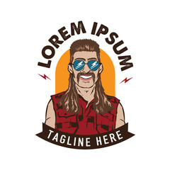 A man with mullet hair style and red neck shirt, good for club logo andtshirt design