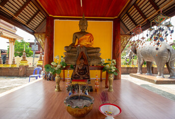 Beautiful landscape of ancient  temple : 25 March 2021 in wat sawanghuanakam Temple , kalasin, Thailand