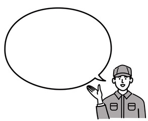 作業服　男性　若い　提案　空欄　空白　ポップ　手描き
