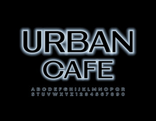 Vector stylish logo Urban Cafe. Glowing Black Font. Neon set of Alphabet Letters and Numbers