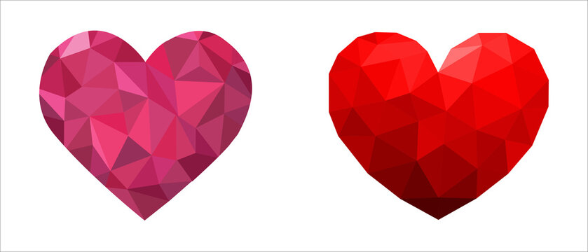 Polygon Heart Set Of Two In Red And Pink Color