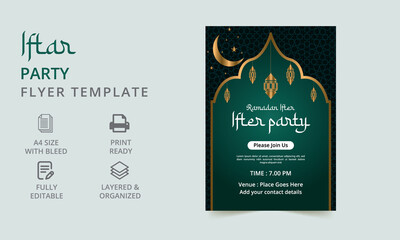 Ramadan Kareem Iftar party flyer design template. Iftar party flyer template. after party poster, banner, Ramadan.
