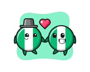 nigeria flag badge cartoon character couple with fall in love gesture