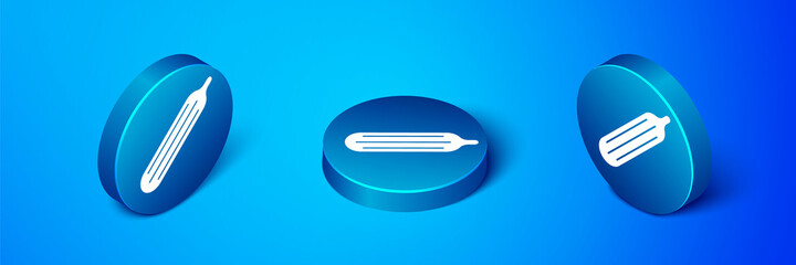 Isometric Fresh cucumber icon isolated on blue background. Blue circle button. Vector