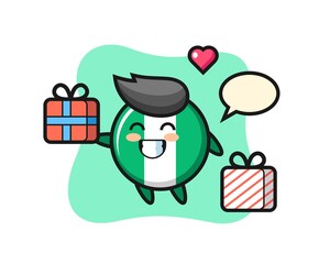 nigeria flag badge mascot cartoon giving the gift
