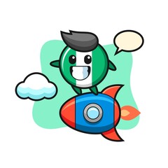 nigeria flag badge mascot character riding a rocket
