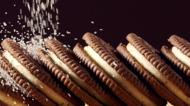 Close-Up Of Cookies Sprinkled With Sugar in slow motion 300 fps