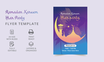 Fototapeta premium Iftar party flyer design template. Ramadan Creative Iftar Party flyer. celebration collection bundles. Ramadan poster, banner, flyer.