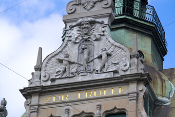 Fototapeta na wymiar Close-up of building Zur Trülle (German) at Bahnhofstrasse, city of Zurich. Photo taken April 3rd, 2021, Zurich, Switzerland.