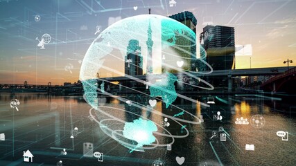 Global connection and the internet network modernization in smart city . Concept of future 5G...