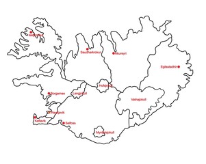Doodle freehand drawing Iceland political map with major cities.