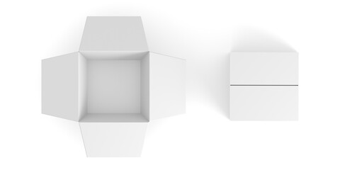 Empty open and closed white cardboard box.3d illustration.