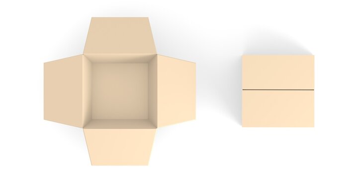 Empty open and closed cardboard box.3d illustration.