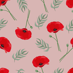 Beautiful red poppies seamless pattern.