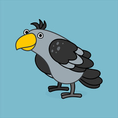 Funny crow character in cartoon style. Flat kid graphic.