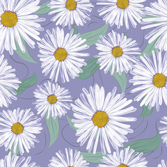 Floral illustrations. seamless pattern. Blue and white flowers