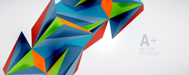 Vector triangle geometric backgrounds. Low poly 3d shape on light backdrop. Vector illustration for covers, banners, flyers and posters and other designs