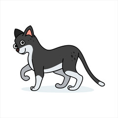 Funny cat character in cartoon style. Flat kid graphic. Isolated vector illustration.