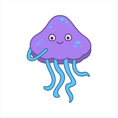 Funny jellyfish character in cartoon style. Flat kid graphic. Isolated vector illustration.