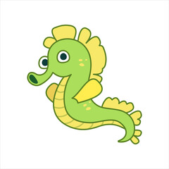Funny sea-horse character in cartoon style. Flat kid graphic. Isolated vector illustration.