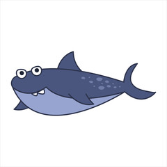 Shark character in cartoon style. Cute kid illustration. 