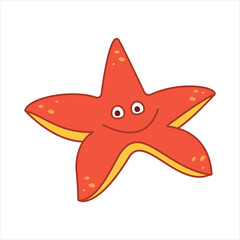 Cartoon starfish in flat style on white background. Funny cute character. Kid graphic.