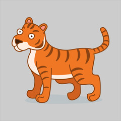Funny tiger character in cartoon style. Flat kid graphic. Isolated vector illustration.