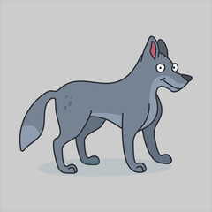 Funny wolf character in cartoon style. Flat kid graphic. Isolated vector illustration.