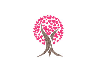 tree with heart shapes of leaves vector
