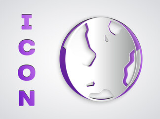 Paper cut Earth globe icon isolated on grey background. World or Earth sign. Global internet symbol. Geometric shapes. Paper art style. Vector