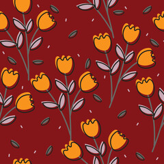 Seamless pattern with cute cartoon flowers and leaves for fabric print, textile, gift wrapping paper. colorful vector for kids, flat style